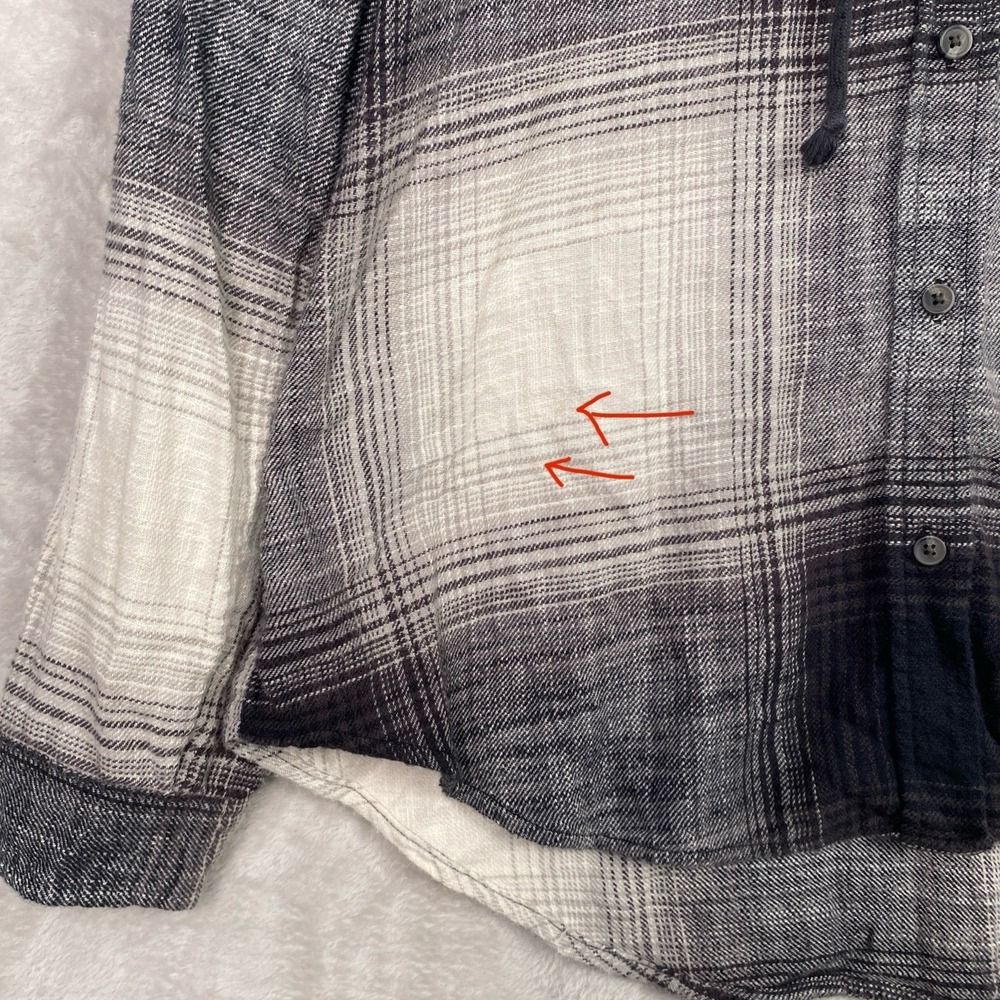 American Eagle Womens Hooded Flannel Shirt Plaid Small Black Gray Grunge Skater - Picture 11 of 11